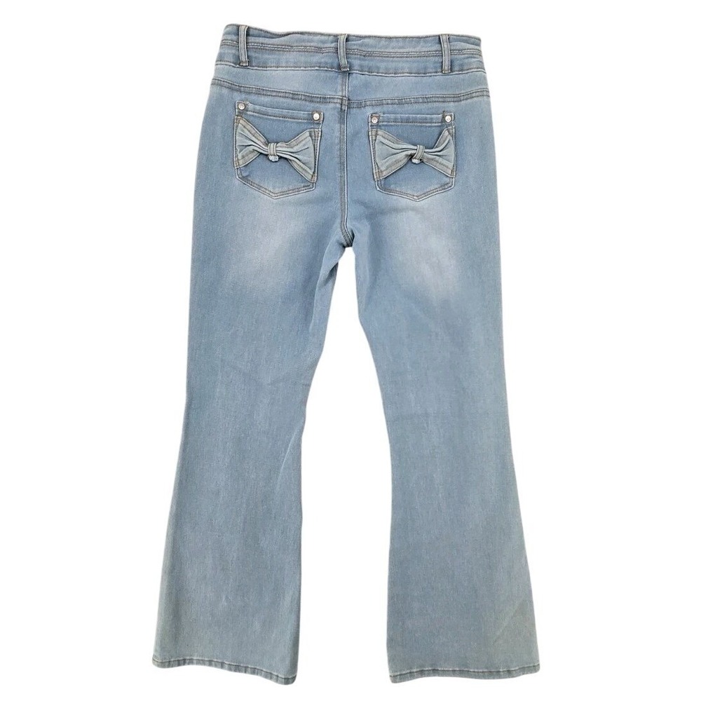 Tractr Blu Juniors / Girls Size 14 Light Wash Flare Jeans Bow Back Stretch Y2K